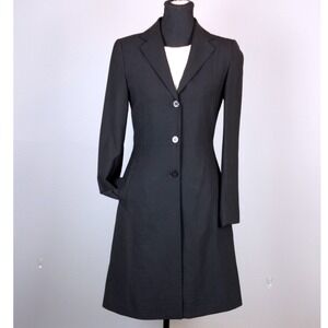 Spring Longline Coat Wool Blend Tailored Womens 32 Black 1466 Made in Canada